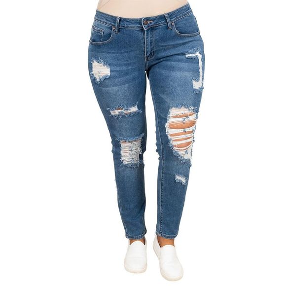 Azura Exchange  Blue Plus Size Distressed Ripped Skinny Jeans - Picture 7 of 7